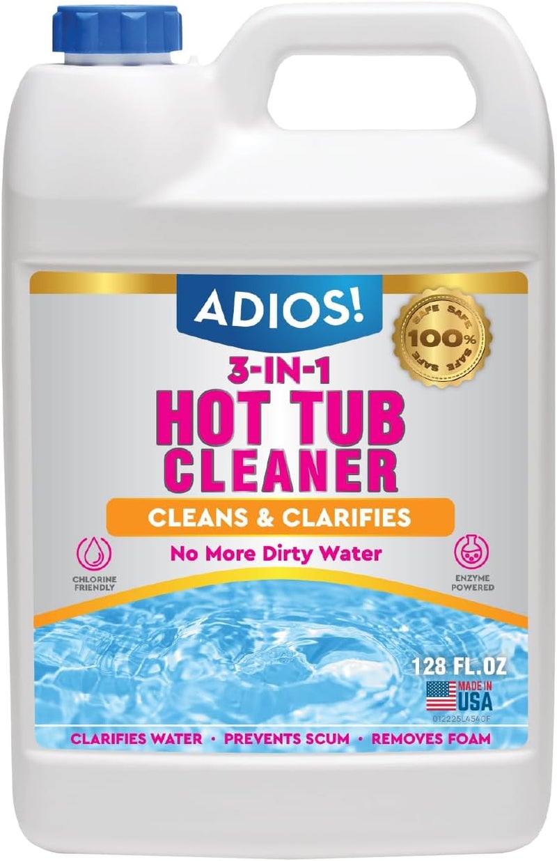 ADIOS! 3-in-1 Hot Tub Cleaner - 50 Treatments of Weekly Clarifier, Scum Remover and Odor Treatment for Chlorine and Bromine Spas (Gallon - 128oz) - Image 1